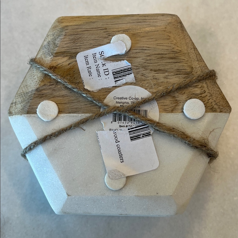 Marble and Wood Coasters Hexagon Set of 4 NWT - Picture 6 of 13